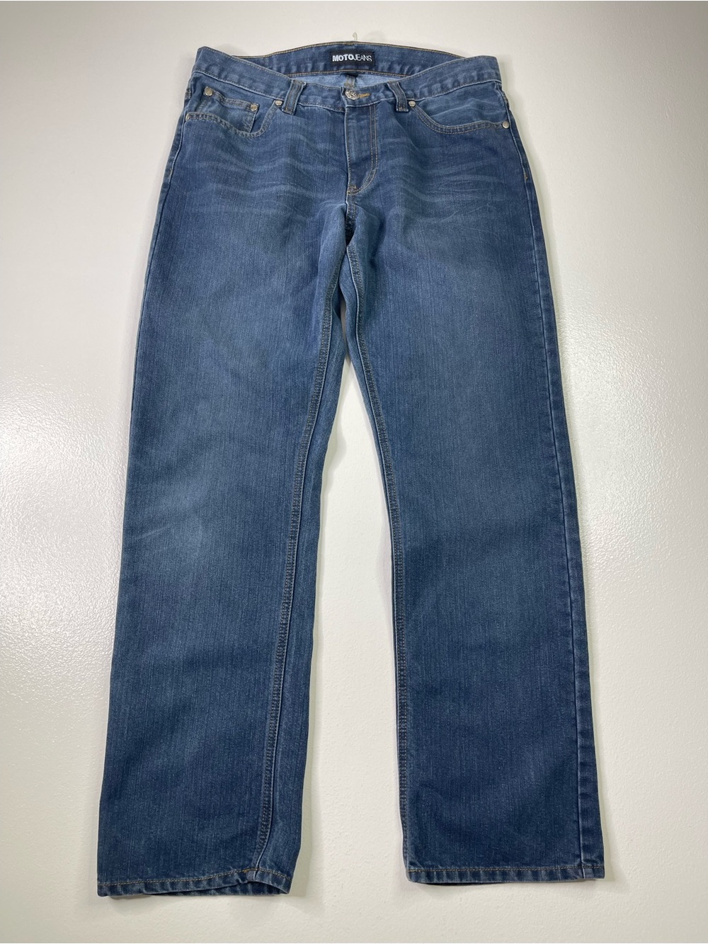 Sears Moto Jeans Straight Fit Medium Wash Vintage Denim 32x32